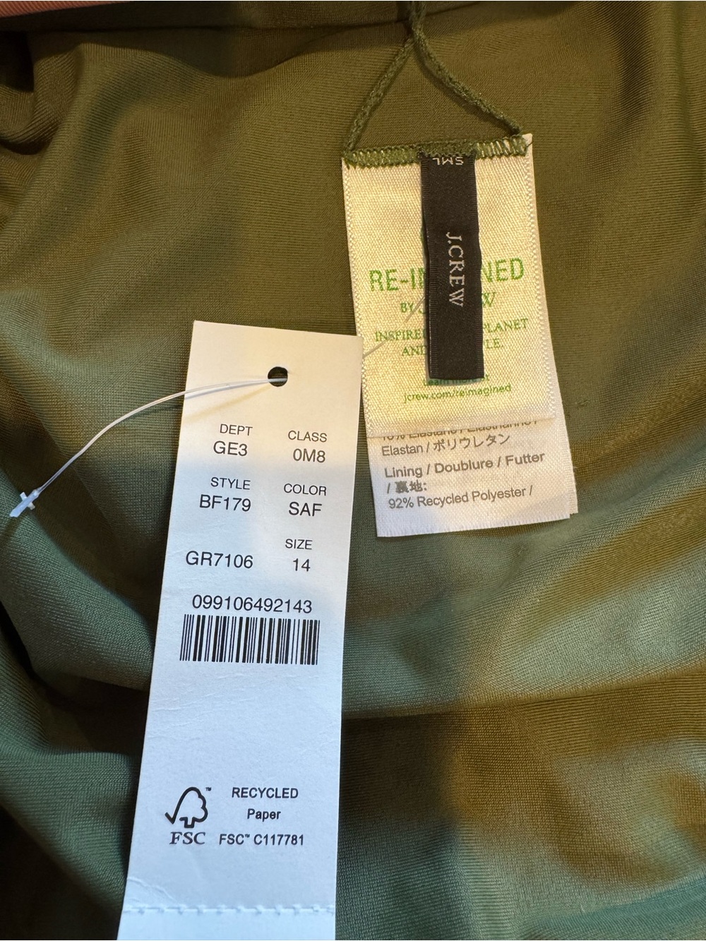 J.Crew NWT Re-Imagined Olive Green Ruched One Piece Swimsuit Size 14 - Picture 3 of 7
